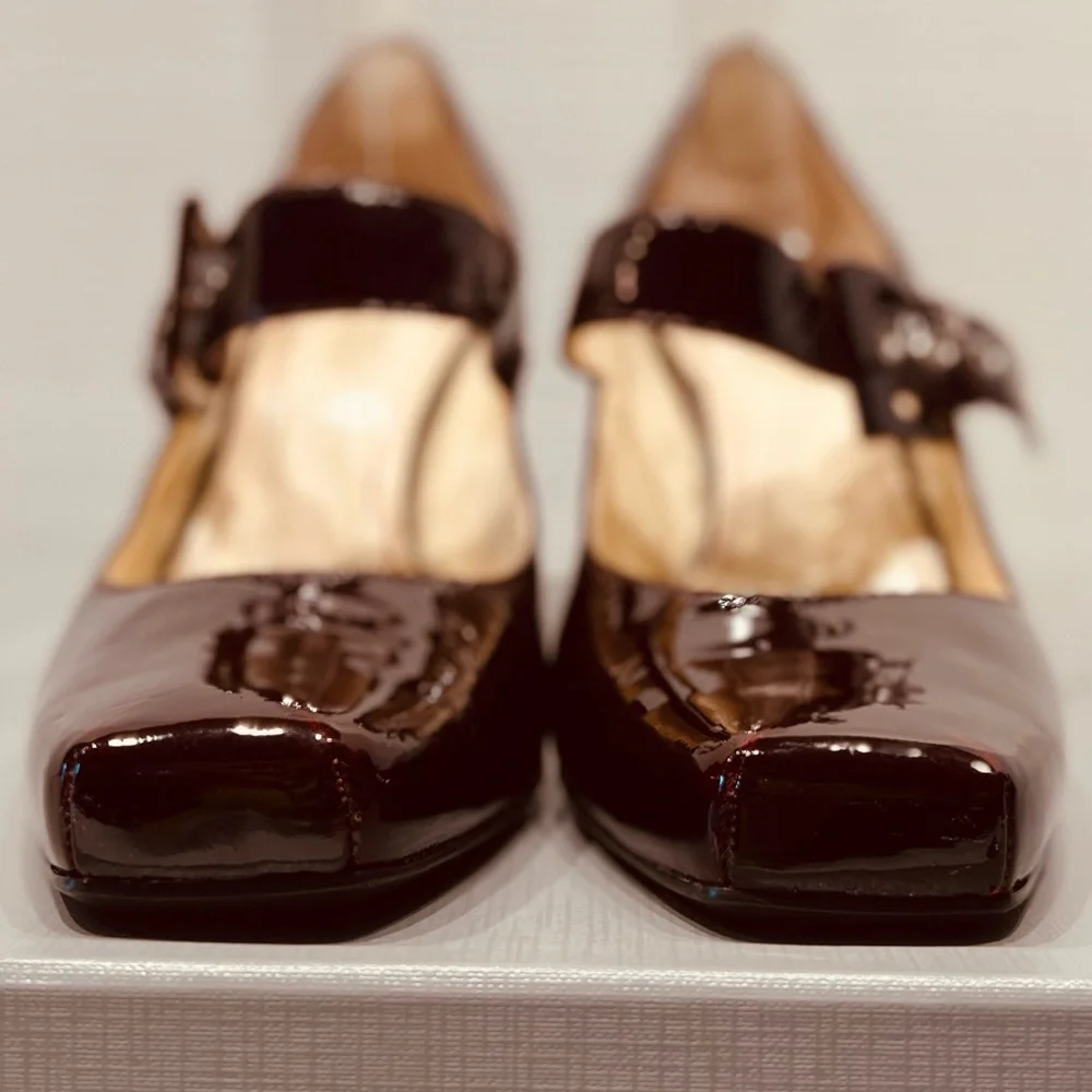Franco Sarto Mary Jane Tenor Square Toes Side Buckle Closure Patent Leather - Picture 2 of 14